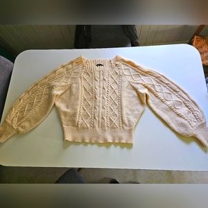 Cream Shein Sweater Cropped Bubble Sleeve size large